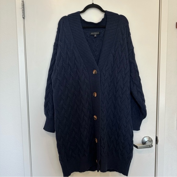 Eloquii Cardigan Sweater Dress Size 18 20 Novelty Stitch Deep Blue Stretch Knit - Picture 4 of 11
